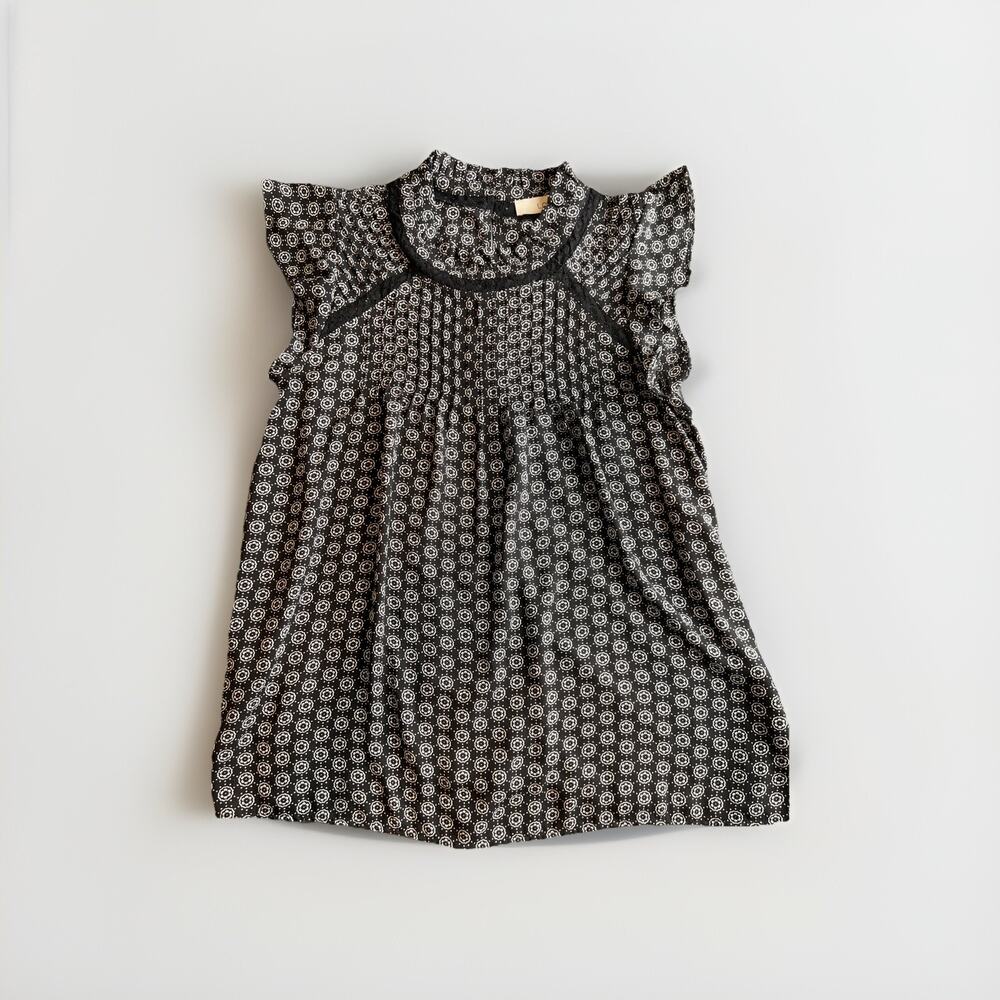 Loft- Boho Black and White Short Flutter Sleeve top Size S